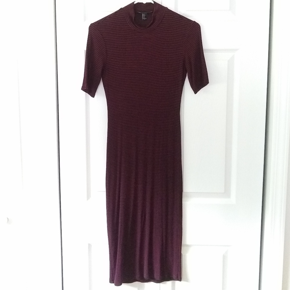 Forever21 Mock Neck Striped Burgundy Pencil Dress